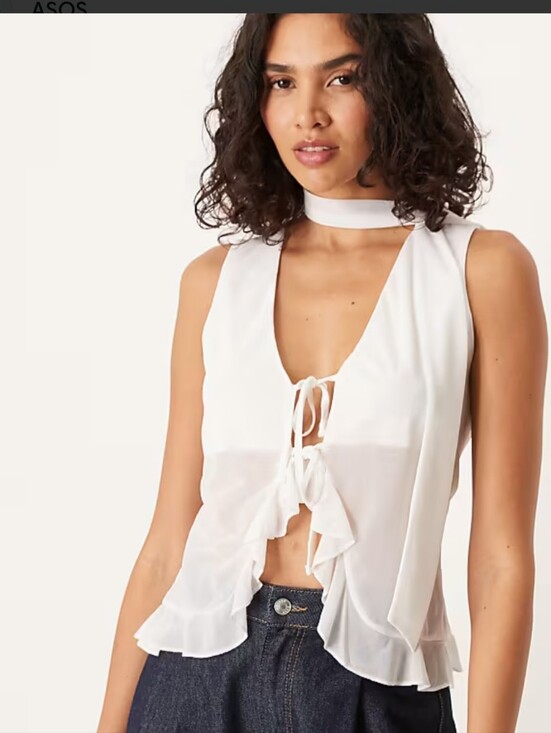 ASOS Tops - ASOS Design Ivory Ruffle Vest Top w/ Scarf Tie-Front Sz Medium Romantic Glam